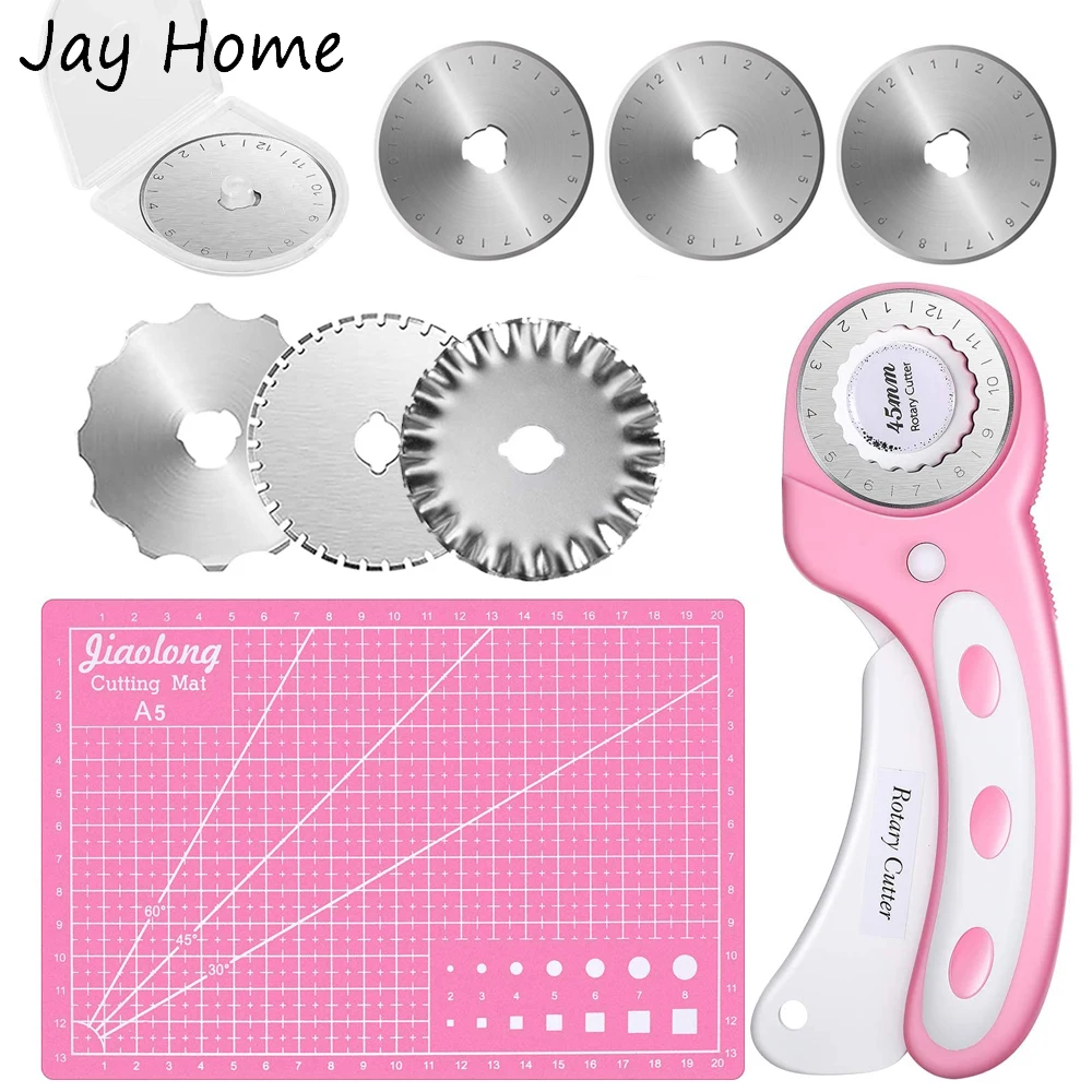 

45mm Rotary Cutter Round Fabric Sewing Rotary Cutter & Cutting Mat 6pcs Round Trimmer Refill Blades for Quilting Cutting Sewing