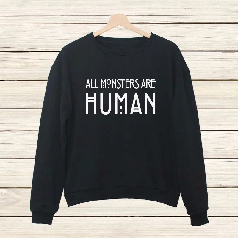 С буквенным принтом all monsters are human толстовки 2020 Женская Повседневная Harajuku Kawaii