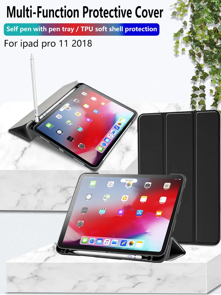 Чехол для планшета для ipad pro 11, однотонный чехол из ТПУ, чехол для нового ipad pro 11 с держателем для карандашей, Смарт, трехслойная подставка