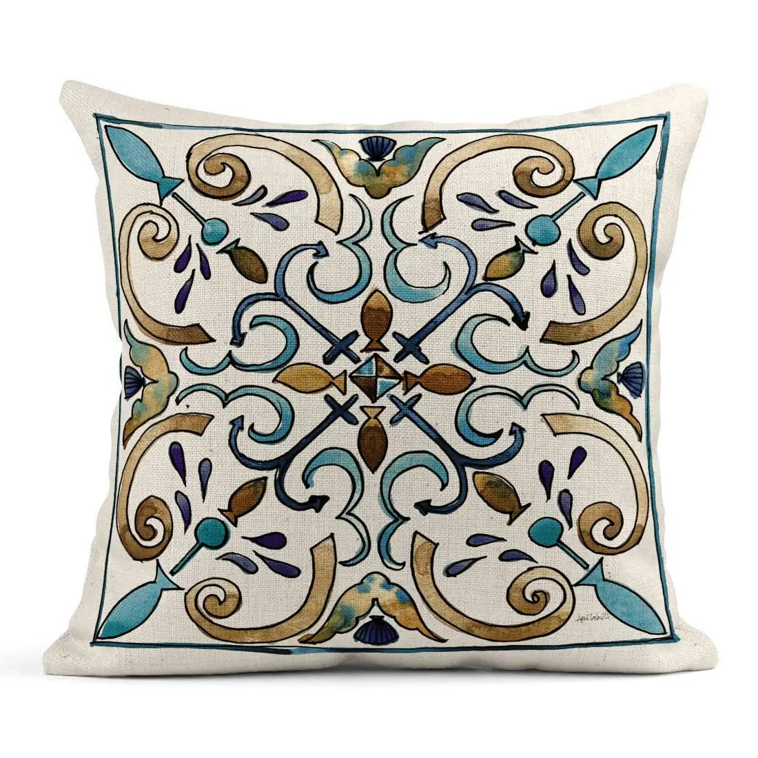 

Linen Throw Pillow Cover Case Coastal Breeze Tile I Coastal Decorative Pillow Cases Covers Home Decor Square 20 x 20 Inches