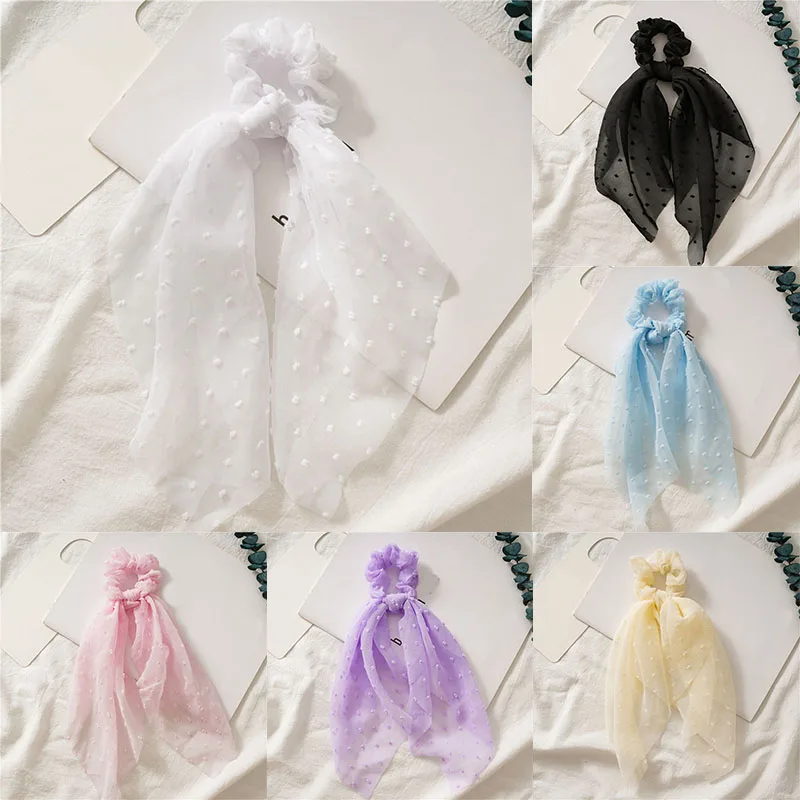 

1PC Seersucker Big Streamers Scrunchies Solid Color Sweet Simple Hair Ties Elastic Ponytail Hair Accessories For Girls