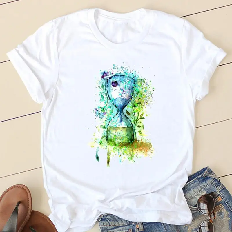 

Женские винтажные акварельные футболки 90-х годов, женская модная одежда, одежда с коротким рукавом и мультяшным принтом, женская футболка с ...