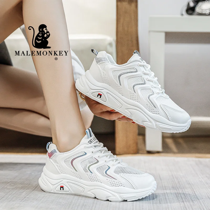 

Casual Chunky Sneakers Women White Flats 2021 Summer Outdoor Fashion Running Lace up Comfortable Platform Sport Ladies Sneakers
