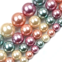 natural orange freshwater pearls round beads loose spacer shell beads for jewelry making diy bracelet necklace 15inches strands