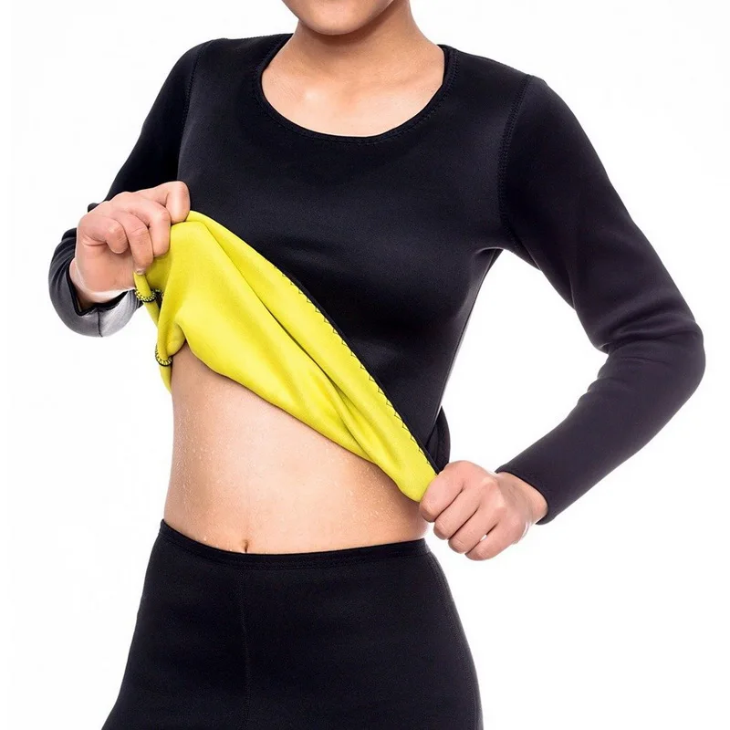 black Sfit Для женщин Для мужчин Горячая Пот Сауна для придания формы телу Футболки с длинным рукавом для похудения Вес для занятий йогой спортивной тренировки верхней части талии триммер - Цвет: black