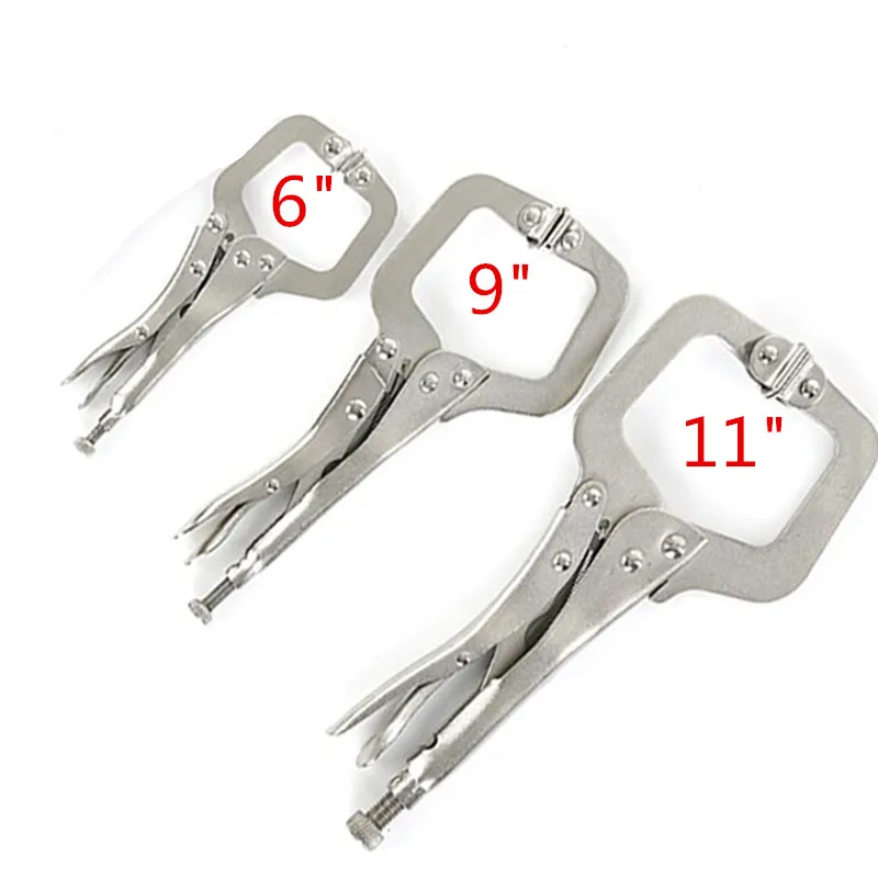 

C Clamp weld Clip Woodwork Fix Plier Pincer Tong Steel Hand toolTenon Locator Grip Vise Lock Jaw Swivel Pad Wood Work Alloy