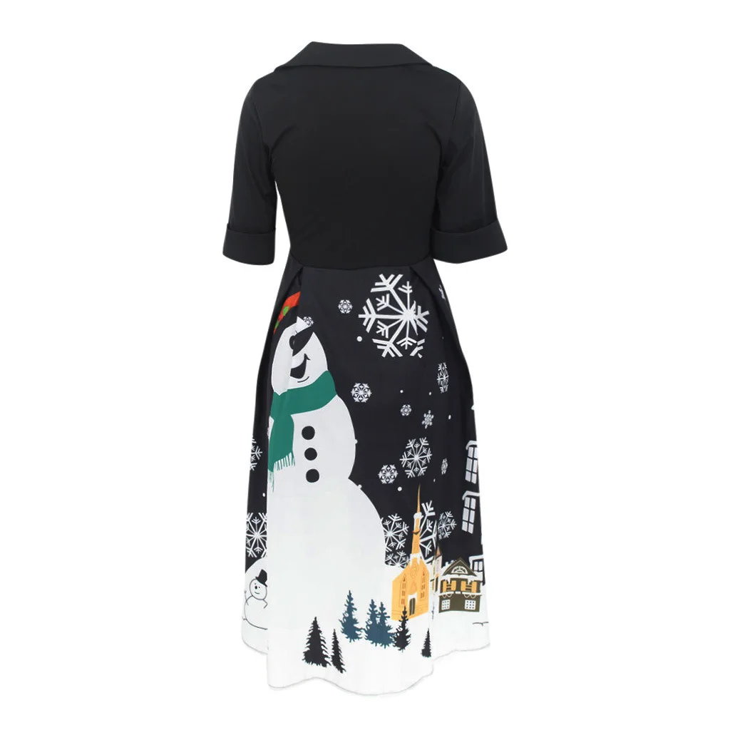 

BacklakeGirls Black White Snowman Pattern Round Neck Half Sleeve Pleated Cocktail Dress Elegant Party Dress Robes De Cocktail