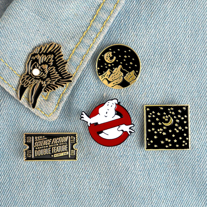 Черные золотые эмалированные булавки Охотники за привидениями Орел билет Звездные Броши с изображением горы нагрудные значки на заказ ювелирные изделия сумка подарок для друзей