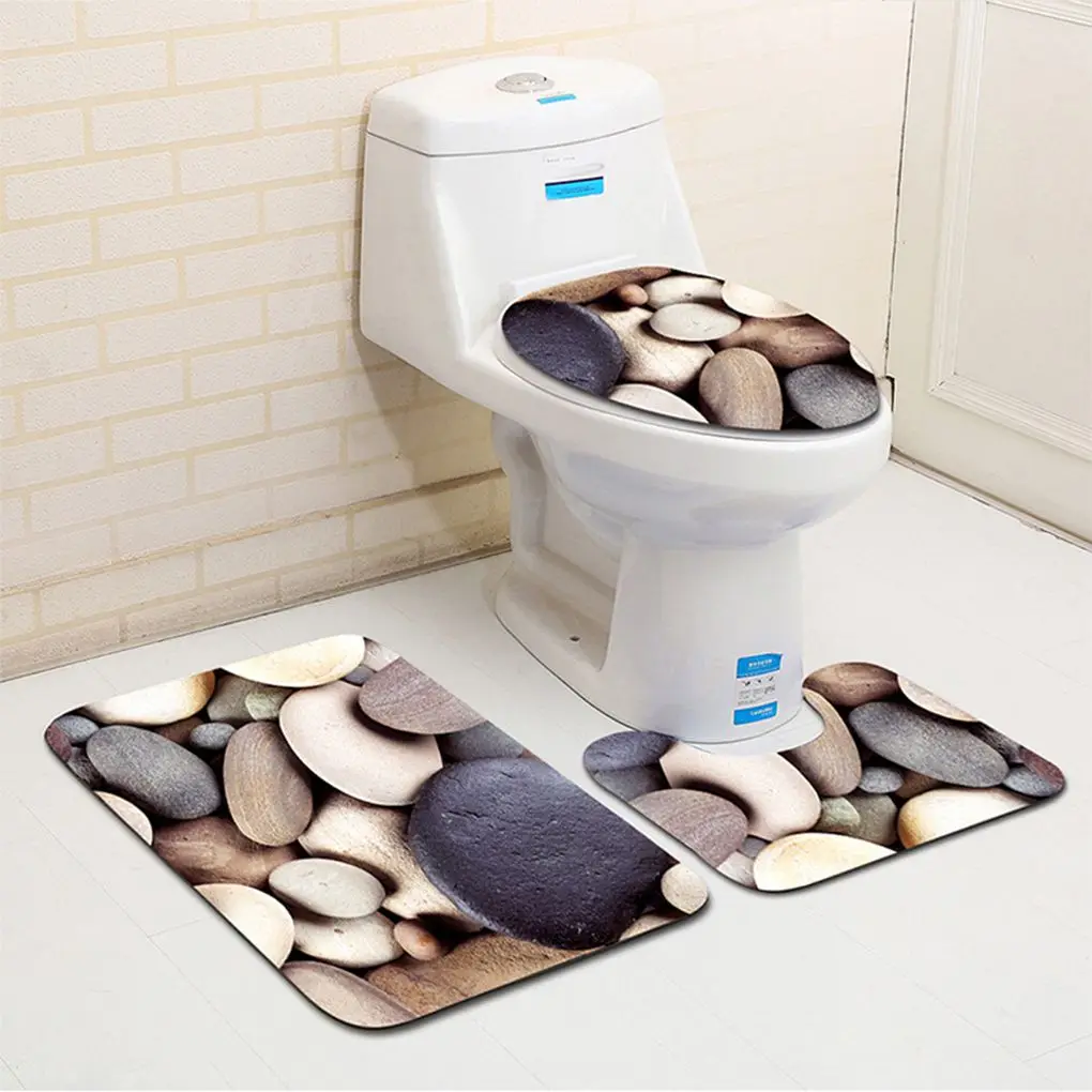

3Pcs/set Bathroom Mat Set Anti-Slip Kitchen Bath Mat Carpet Bathroom Toliet Rug Washable Beach Style