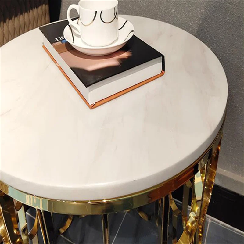 

Newest small end table round sofa table modern home hotel living room bedroom balcony side table 100% marble stainless frame
