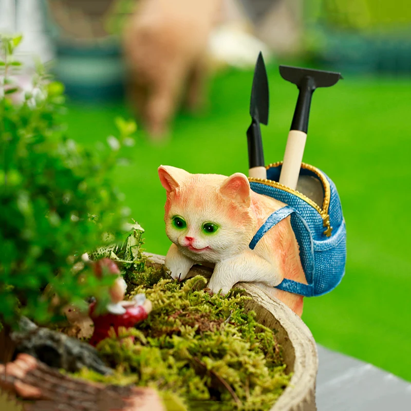 

Original Cat Ornaments Home Outdoor Ornaments Crafts Garden Decoration Resin Pet Statue Fish Tank Flower Pot Accessories Gift