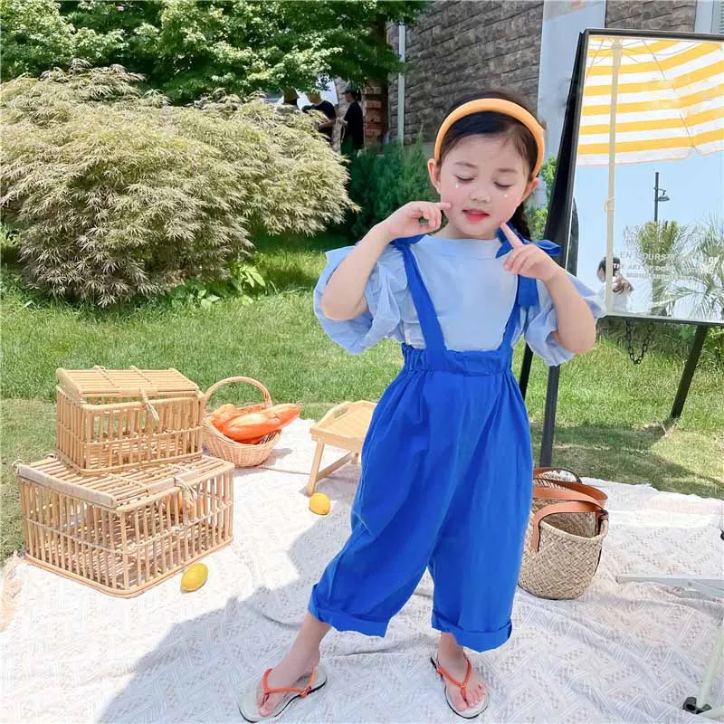 Летний комбинезон для девочек новинка 2021 рубашка с пышными рукавами в Корейском