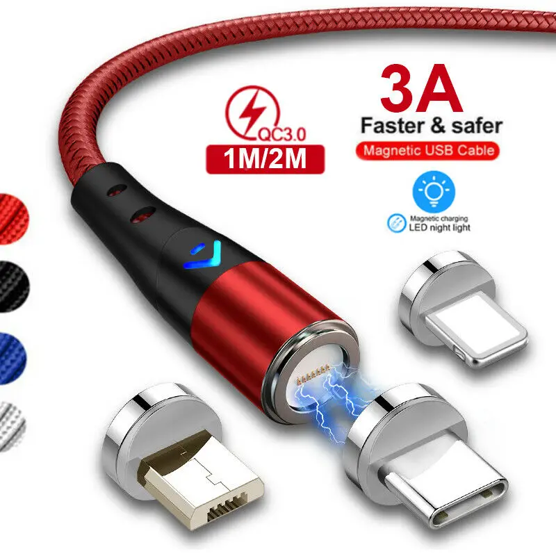 1m 2m 3A QC3.0 Магнитный зарядный кабель для быстрой зарядки Micro usb type C синхронизации