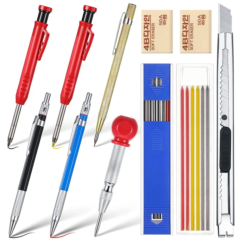 

PPYY-4 Pieces Solid Carpenter Marking Pencil with Built-in Sharpener 18 Marker Refills for Construction Woodworking Tools