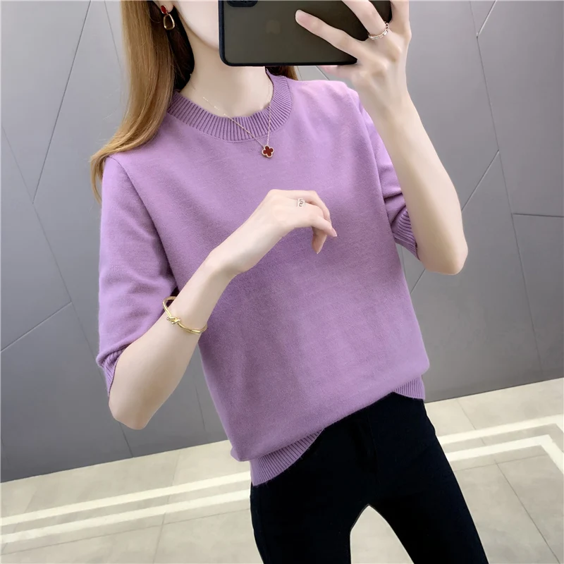 

2021 Top Fashion Direct Selling Room 207175 In 2 Lines 3 Make Pure Color Round Collar Short Sleeve Turtleneck Sweater 34