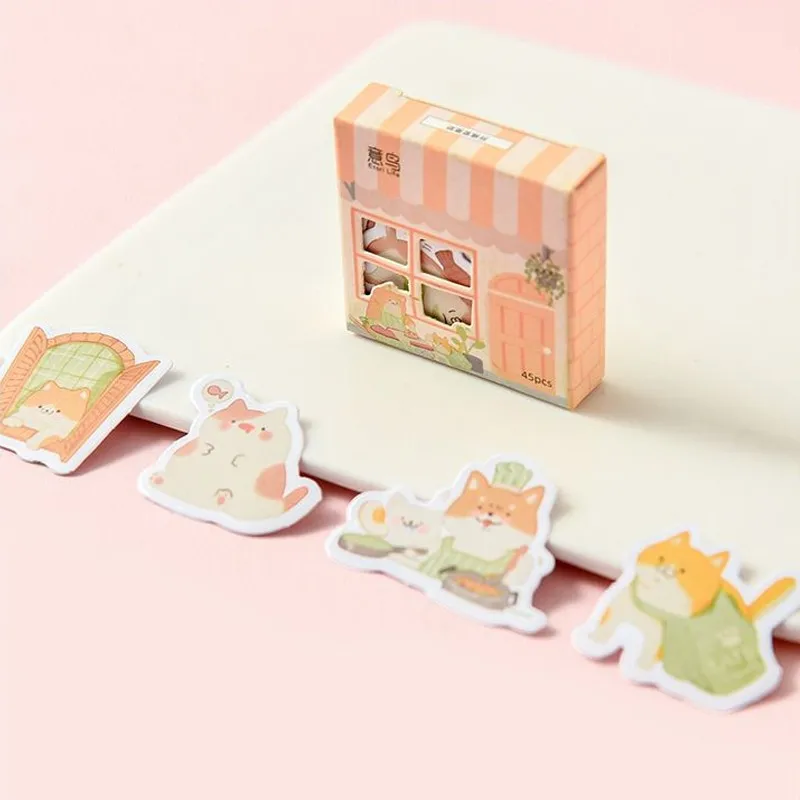 45 шт. в мини-коробке милые наклейки виде животных кошка суши толстая оранжевая