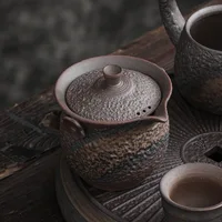 Gilding Iron Glaze Stone Pattern Pot Japanese Retro Ceramic Kung Fu Teapot Stoneware Tureen Pu&#39;er Tea Making Device Tea Kettle