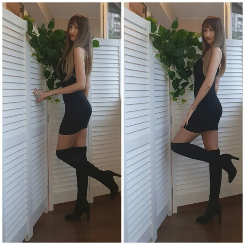 RIZABINA Autumn Winter Women Boots Long Stretch Slim Thigh High Boots Fashion Over The Knee Boots High Heels Shoes Size 34-43