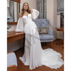 Женское свадебное платье без бретелек Jasmine, простое ТРАПЕЦИЕВИДНОЕ ПЛАТЬЕ с пышными рукавами, шифоновое плиссированное платье невесты