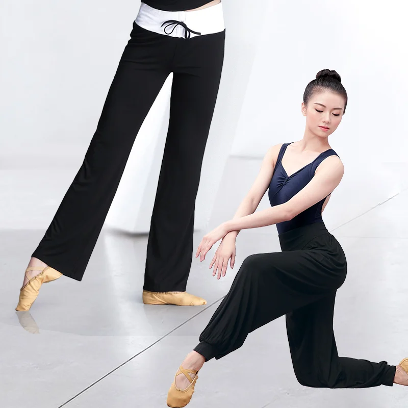 Женские шаровары черные хлопковые повседневные брюки для бега йоги балета танца
