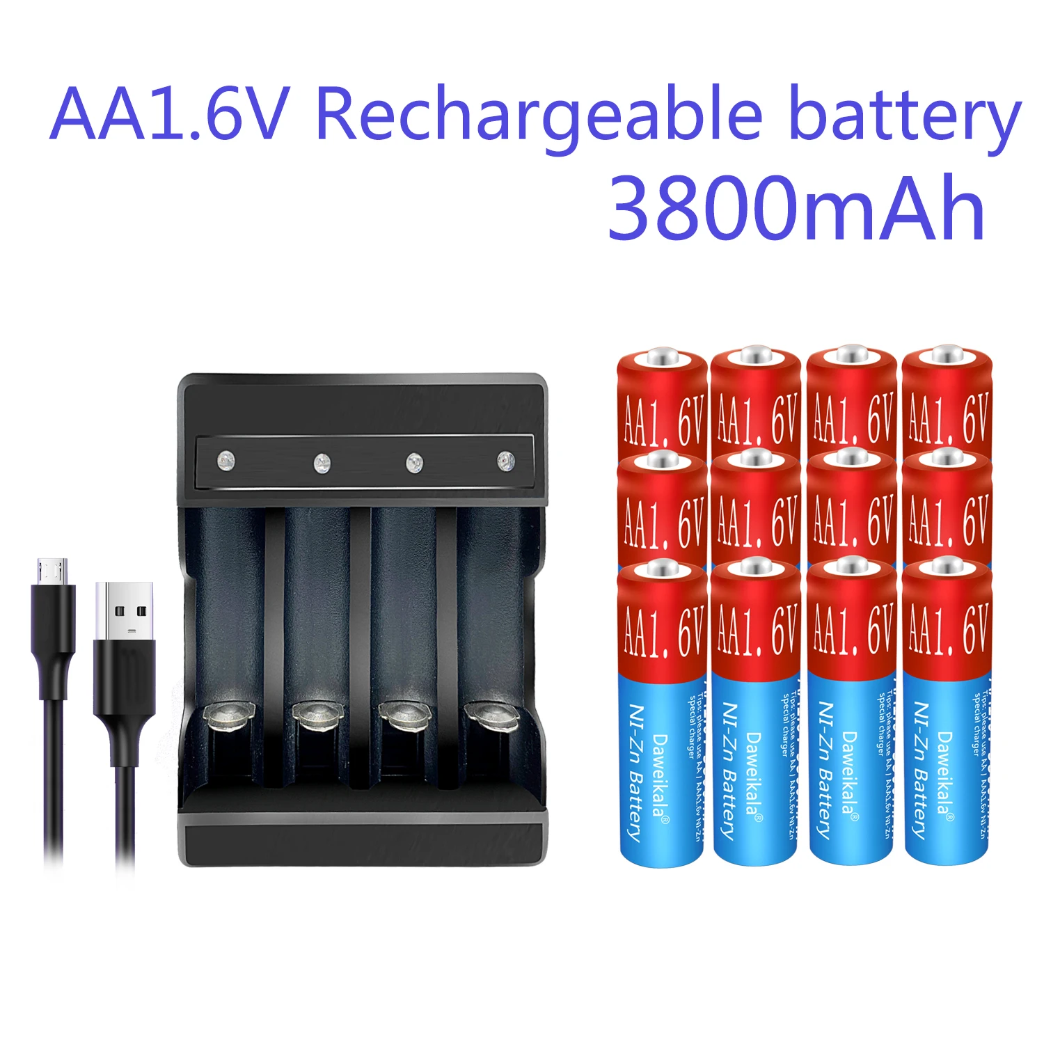 

AA Battery Replace 1.5v/1.2v 3800mAh 1.6V Rechargeable Battery for toys MP3 Solar Lights Digital Camera MP4 RC car & USB Charger