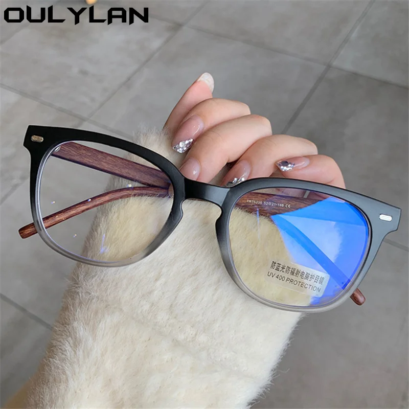 

Oulylan TR90 Anti Blue Light Glasses Frame Women Men Wood Grain Leg Spectacles Frames Retro Myopia Eyeglasses Korean Style