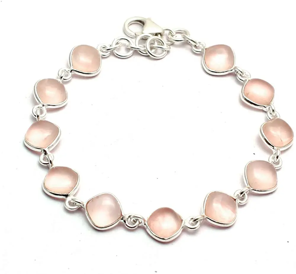 

Genuine Rose Quartz Bracelet 925 Sterling Silver, 19 cm, GRP0321