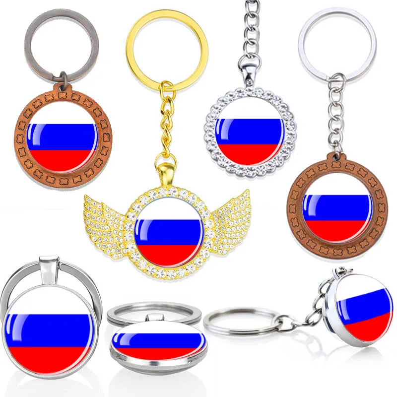 

Esspoc National Russia Flag Keychains Charms Shiny Crystal Pendant Keychains Double Side Glass Cabochon Keyring Patriot Souvenir