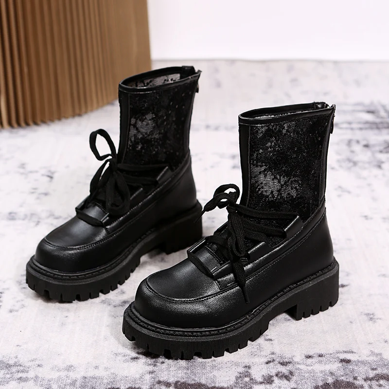 

Breathable Mesh Boots 2021 Summer Thin Short Boots Platform Boots Gothic Designer Brand Luxury Women Shoes Womens Riding Boots