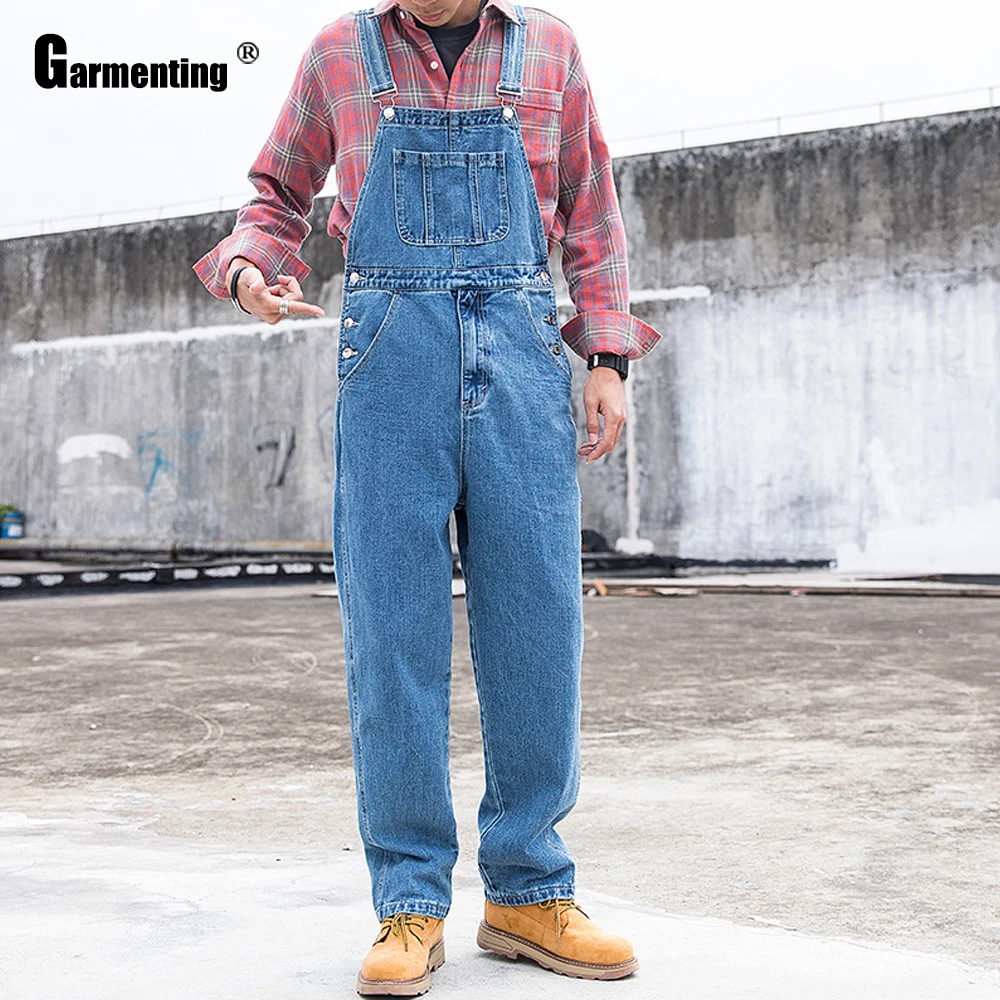 Plus Size Men's Fashion Jeans Demin Overalls Loose Pantalons 2023 Spring Autumn Leisure Strappy Blue Jeans Trousers Men Clothing