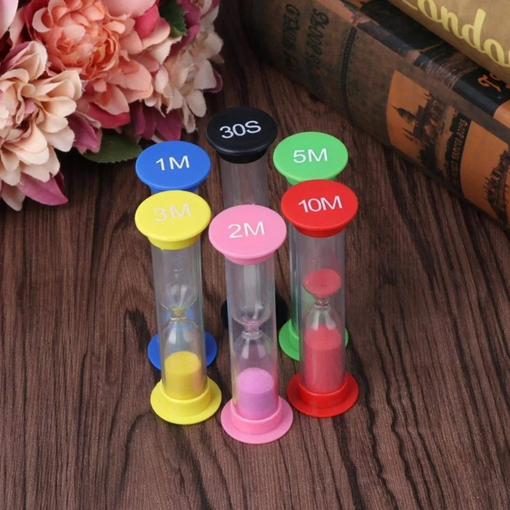 

6PC Colorful Beautiful Hourglass Sandglass Sand Clock Timers Colors Hourglass Creative 30sec 1min 2min 3mins 5mins 10mins