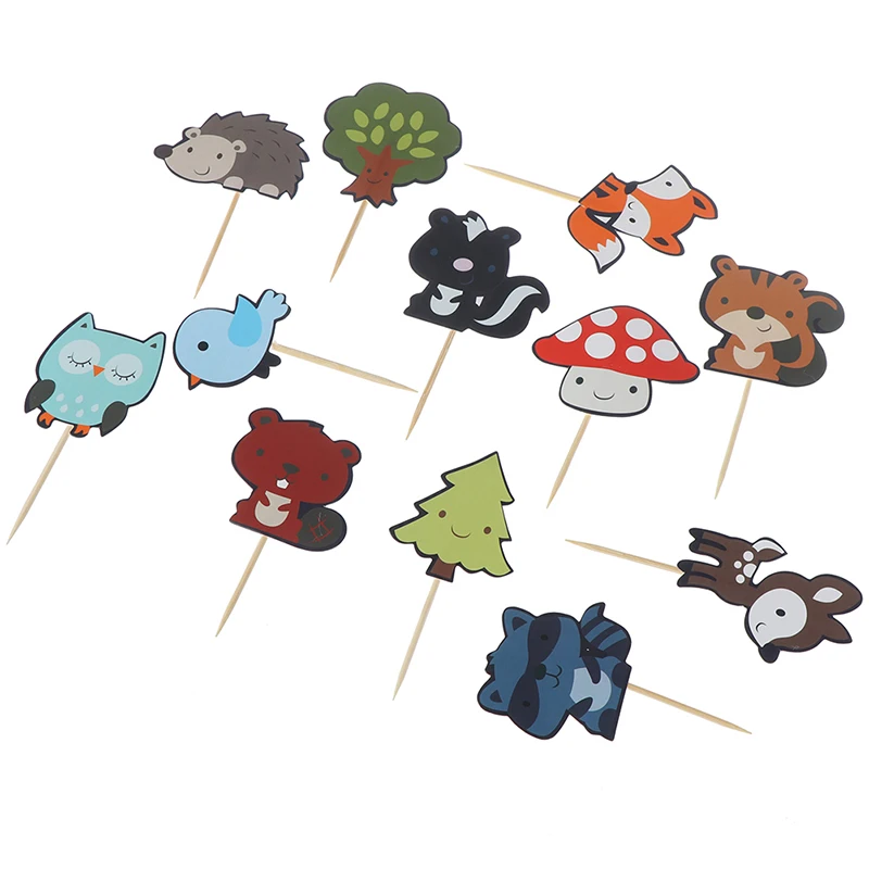 24 шт лесные животные Торт Топперы Джунгли Лес животное кекс топперы для детей