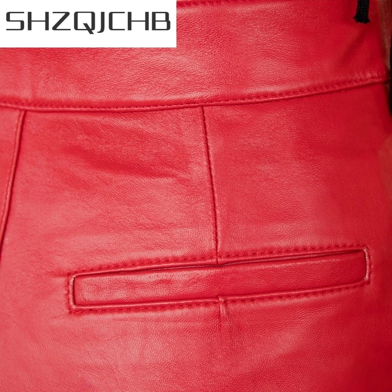 

JCHB 2021 Fashion Womens Knee Length Sheepskin Genuine Leather Wide Leg Pants Loose Fit Streetwear Hip Hop Casual Joggers Harem