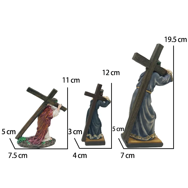 Смола Крест Распятие Иисуса Статуэтка женщины в христианском декорация для