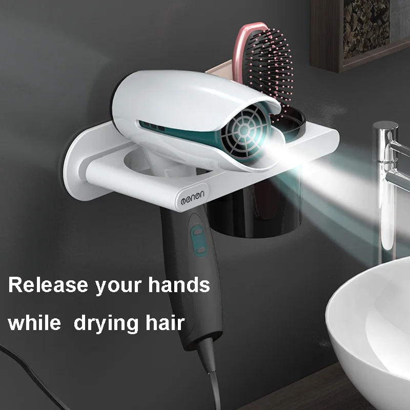 Настенный держатель для фена клейкая полка с чашкой хранения органайзер