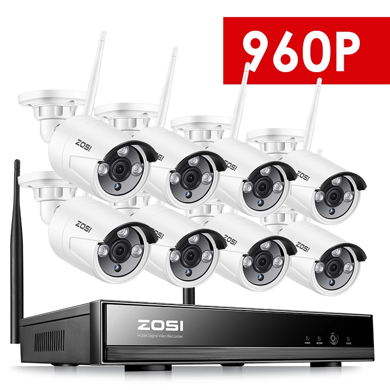 ZOSI 8CH CCTV система Беспроводная 960P NVR Камера безопасности Система 1.3MP ИК Открытый P2P