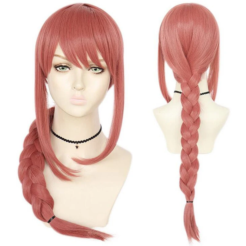 

Chainsaw Man Cosplay Makima Wig Long Braid Pink Heat Resistant Synthetic Hair Wigs + Wig Cap