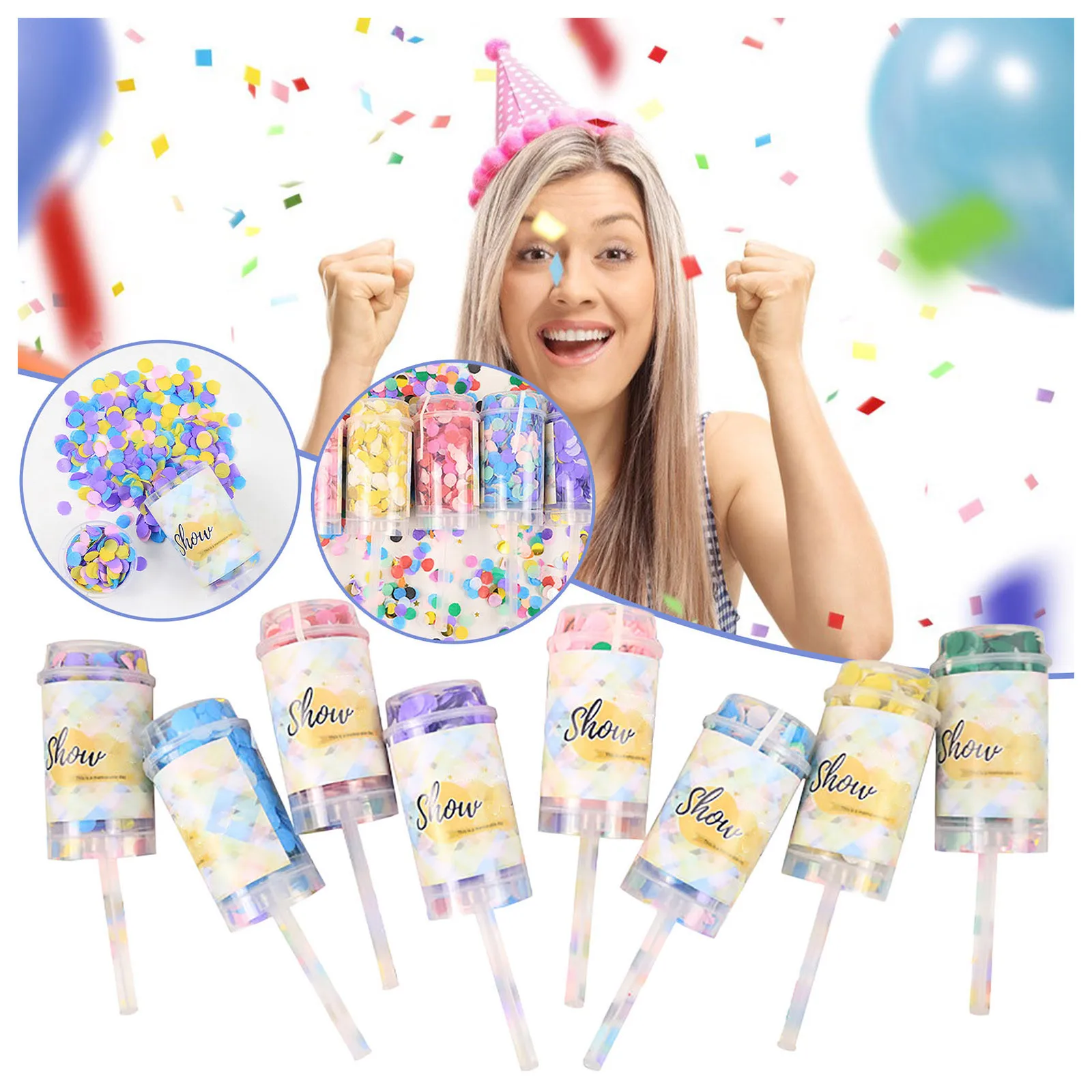 

1pcs fireworks mini push and push music birthday party proposal celebration spray flower tube photo props atmosphere confetti