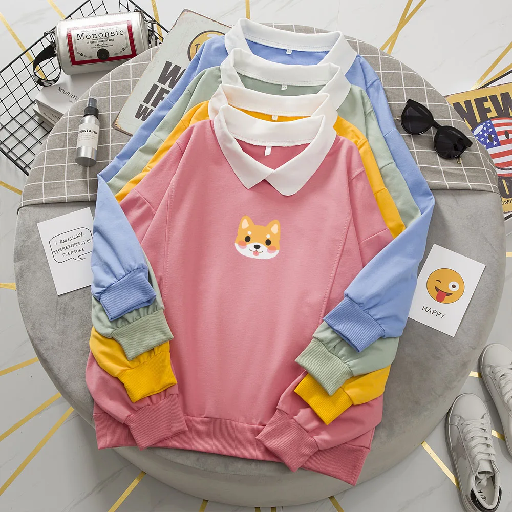 Korean Style Shiba Inu Sweatshirt Aesthetic Clothes Oversize Hoodie Crewneck Cotton Sweatshirt Women Kawaii Sweetshirt for Girls