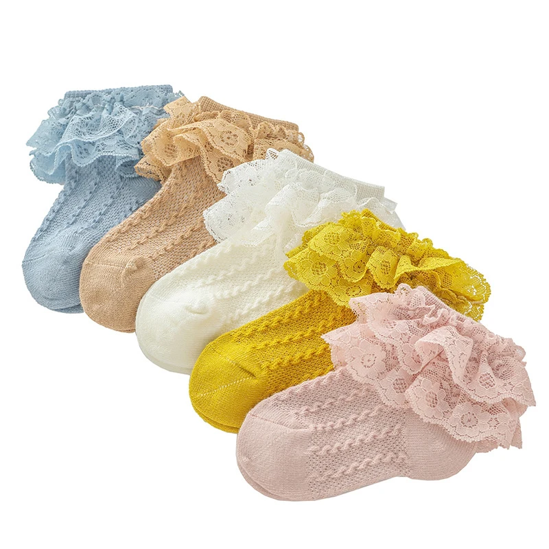 

Baby Kids Girls Princess Short Socks Lace Ruffle Frilly Trim Cotton Ankle Socks Soft Comfy Breathable Crew Socks