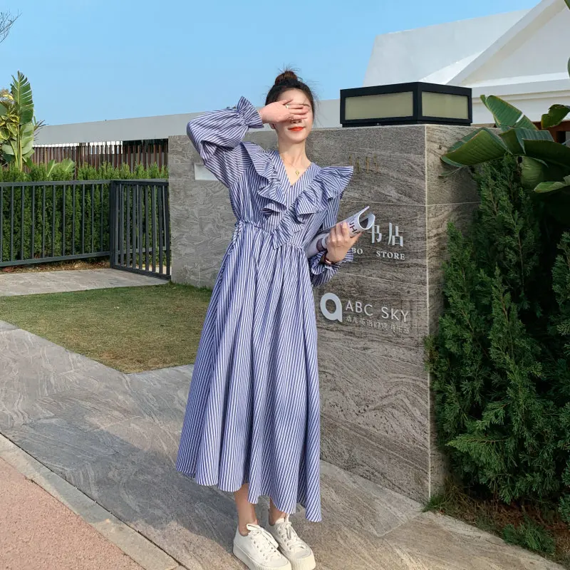 

New 2021 sexy V- Neck elegant long maxi dress Long Sleeve Irregular Shirt Dress Vestidos HK390