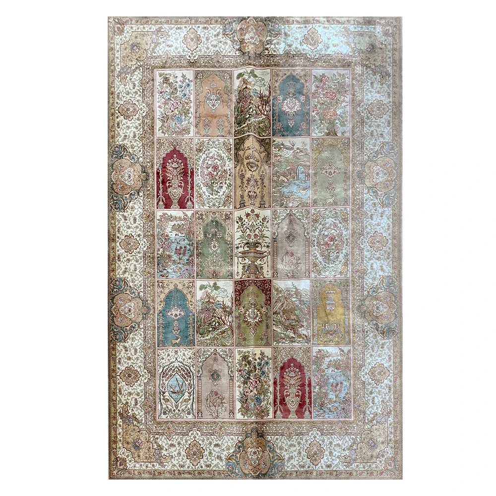 

5.5'x8' Geometry Silk Carpet for Living Room European Style Area Rugs Non-Slip Absorbent Bedroom Study Room Mat tapis