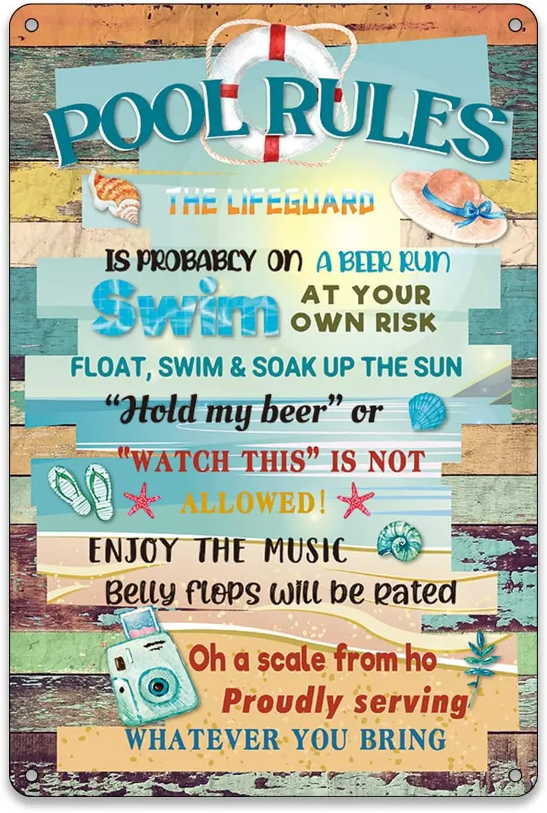 

BellowDeer Rustic Pool Rules Colorful Wood Metal Tin Signs Home Outdoor Funny Pool Rules Sayings Signs Home Yard Indoor