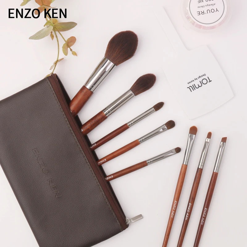 Кисти для макияжа с сумкой ENZO KEN набор кисточек из 8 румян пудра тени век | Красота