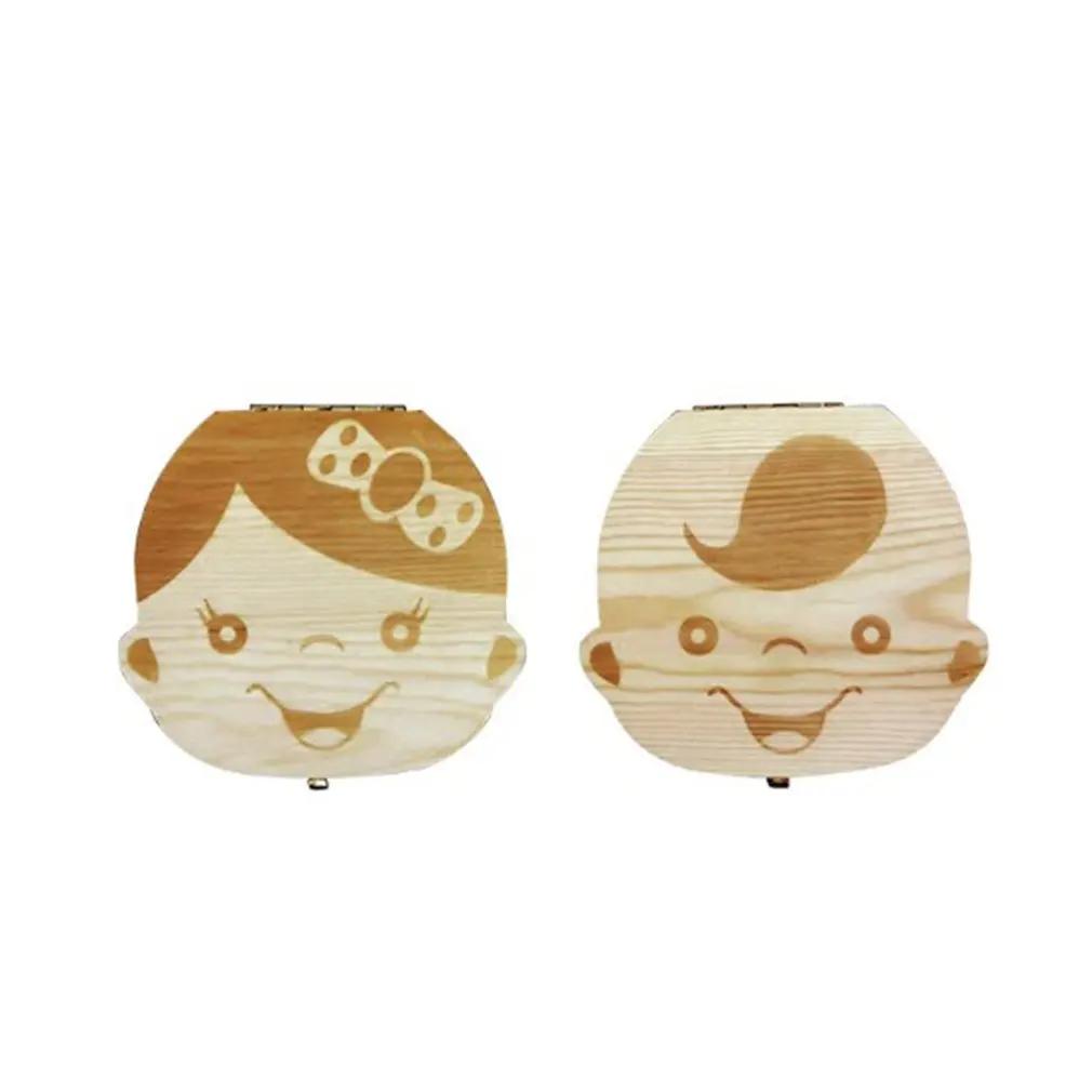 

Wood Color English Wooden Baby Tooth Box Container Boy & Girl Deciduous Teeth Box Memorial Collection Baby Souvenir Box