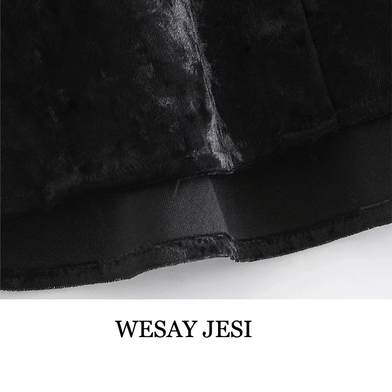 

WESAY JESI Vintage Stylish Office Wear Velvet Irregular Blouses Women Fashion Lapel Collar Long Sleeve Side Vents Shirts Tops