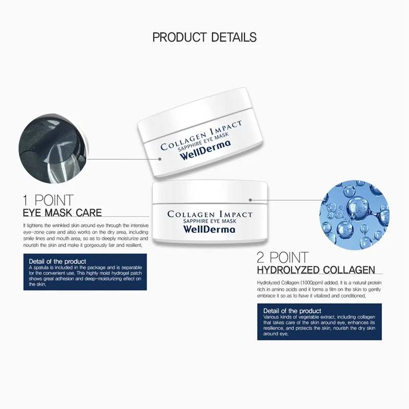 

wellderma Collagen Impact Sapphire Eye Mask 60ea/box Korean Collagen Sapphire Eye Mask Anti-Aging Dark Circles Eye Skin Care