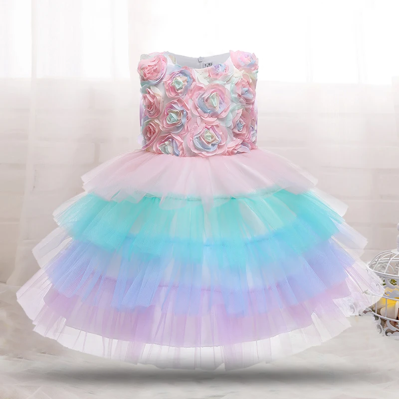 С цветочным рисунком для маленьких девочек платье крещения девочки принцессы 1st