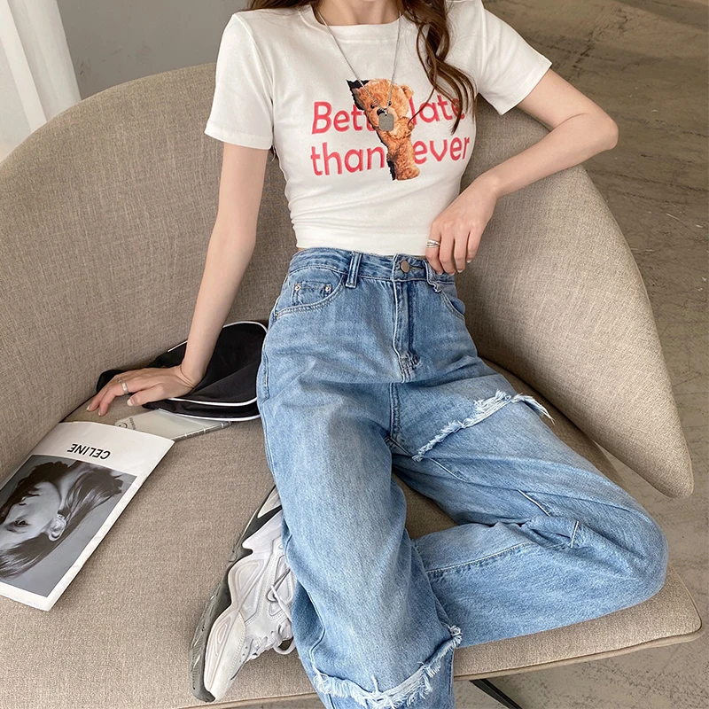 

Summer Harlan Jeans High Waist Straight Hole 2021 New Summer Thin Loose and Thin Wide Legs Daddy Carrot Pants