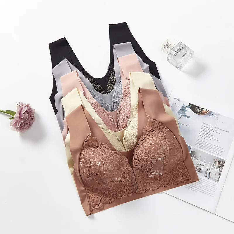 

New One Piece Large Size Front Button No Steel Ring Bra Women's Traceless Underwear Lace Bra Thin Seamless Push Up Bras Zero Bra